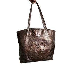 Coach Op Art Julia Perry Metallic Rose Leather Laura Embossed Tote Bag 14967